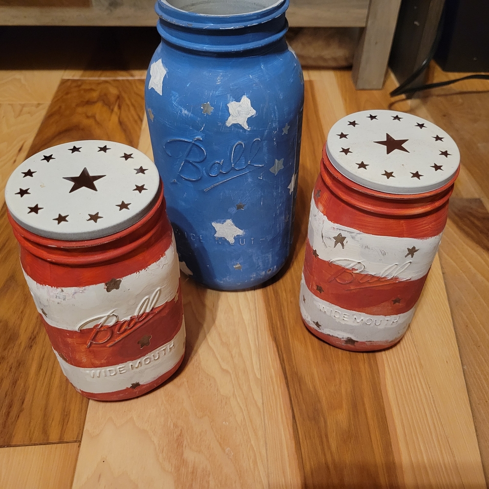 Patriotic Mason Jar Set - Red, White, and Blue